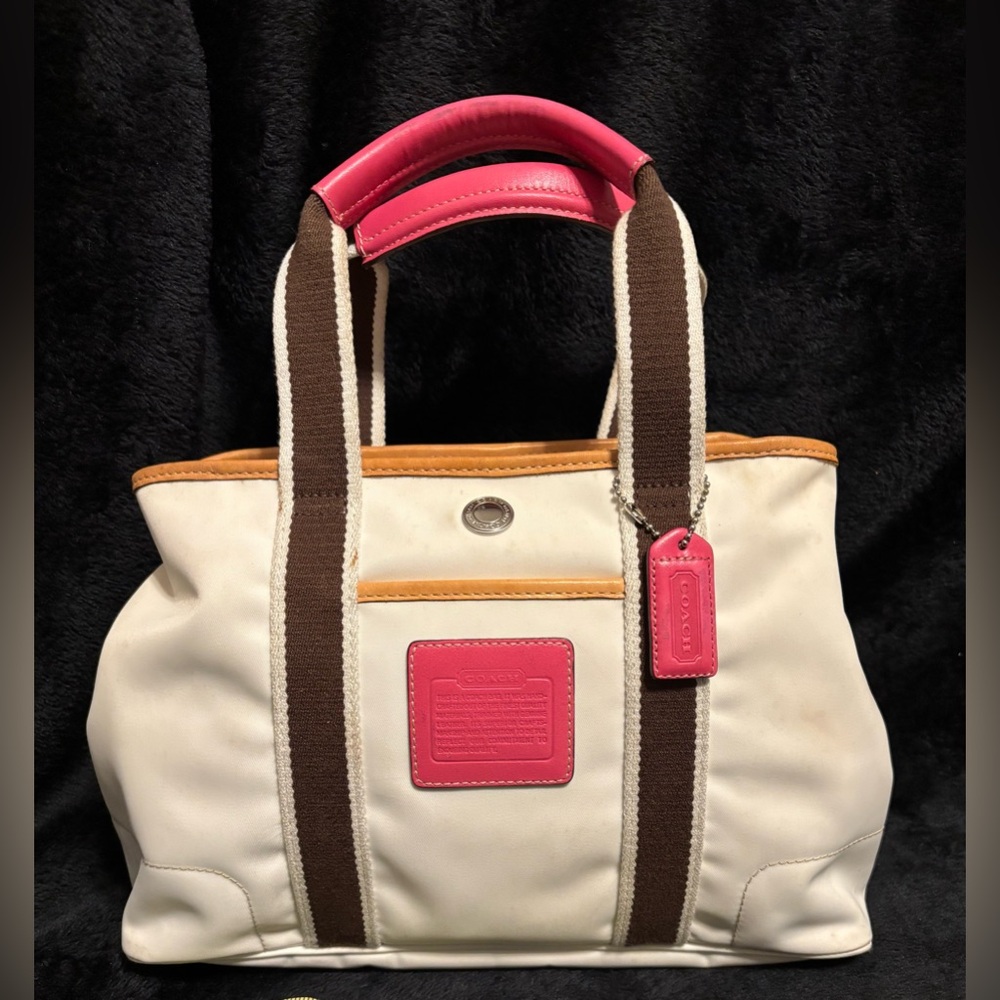 Coach L2K-5078 Canvas Top Handle Bag White & Pink